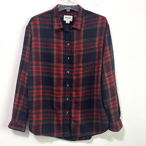 American Eagle Flannel‎ Shirt Womans M Button Front SOFT Red Plaid Pocket Cabin